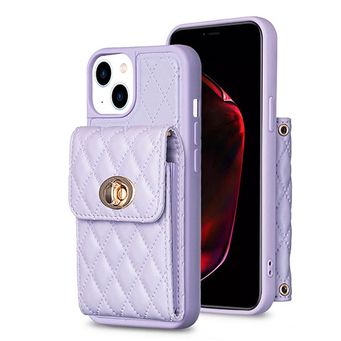 Coque Silicone Gel Motif Cuir Housse Etui BF2 pour Apple iPhone 15 Violet Clair