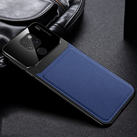 Coque Silicone Gel Motif Cuir Housse Etui H01 pour Huawei Mate 20 Bleu