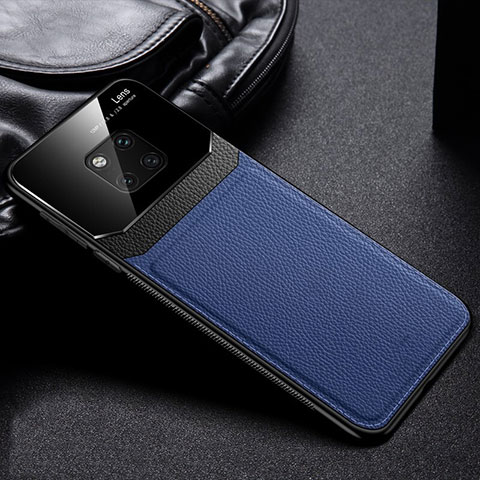 Coque Silicone Gel Motif Cuir Housse Etui H01 pour Huawei Mate 20 Pro Bleu