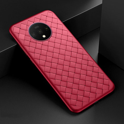Coque Silicone Gel Motif Cuir Housse Etui H01 pour OnePlus 7T Rouge
