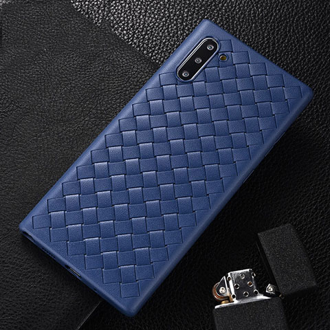 Coque Silicone Gel Motif Cuir Housse Etui H01 pour Samsung Galaxy Note 10 Bleu