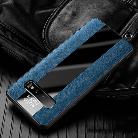 Coque Silicone Gel Motif Cuir Housse Etui H01 pour Samsung Galaxy S10 5G Bleu