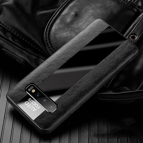 Coque Silicone Gel Motif Cuir Housse Etui H01 pour Samsung Galaxy S10 Noir