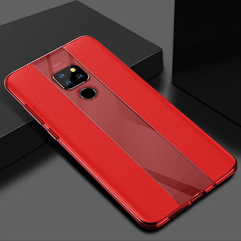Coque Silicone Gel Motif Cuir Housse Etui H02 pour Huawei Mate 20 Rouge