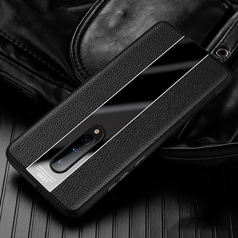 Coque Silicone Gel Motif Cuir Housse Etui H02 pour OnePlus 8 Noir