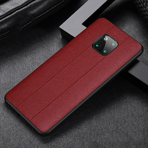 Coque Silicone Gel Motif Cuir Housse Etui H03 pour Huawei Mate 20 Pro Rouge