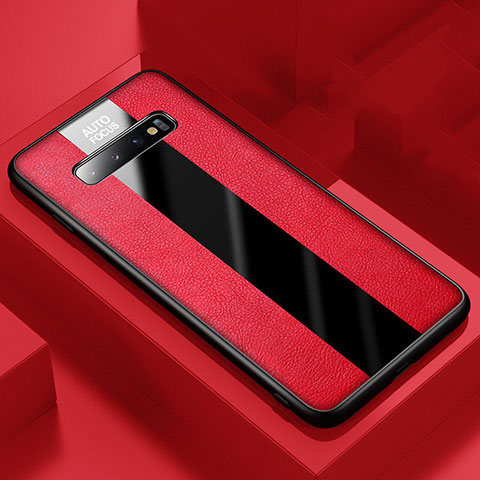 Coque Silicone Gel Motif Cuir Housse Etui H03 pour Samsung Galaxy S10 Rouge