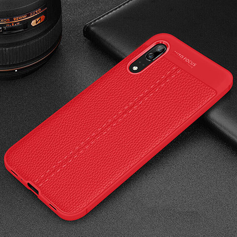 Coque Silicone Gel Motif Cuir Housse Etui H06 pour Huawei P20 Rouge
