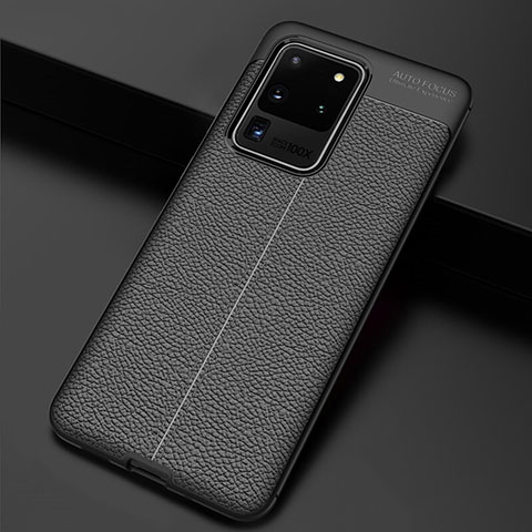 Coque Silicone Gel Motif Cuir Housse Etui H06 pour Samsung Galaxy S20 Ultra 5G Noir