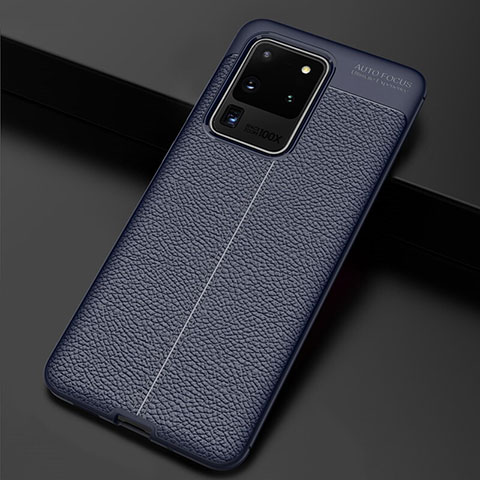 Coque Silicone Gel Motif Cuir Housse Etui H06 pour Samsung Galaxy S20 Ultra Bleu
