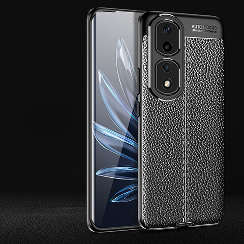 Coque Silicone Gel Motif Cuir Housse Etui pour Huawei Honor 90 Pro 5G Noir