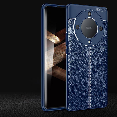 Coque Silicone Gel Motif Cuir Housse Etui pour Huawei Honor X9b 5G Bleu