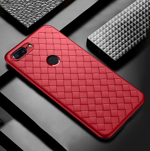 Coque Silicone Gel Motif Cuir Housse Etui pour OnePlus 5T A5010 Rouge