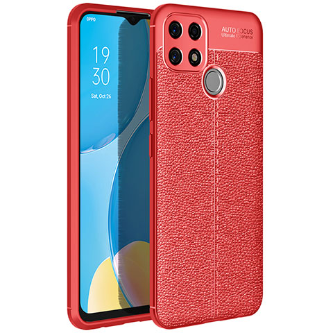 Coque Silicone Gel Motif Cuir Housse Etui pour Oppo A15 Rouge