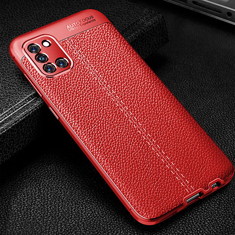 Coque Silicone Gel Motif Cuir Housse Etui pour Samsung Galaxy A31 Rouge