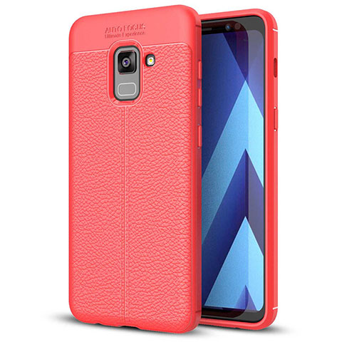 Coque Silicone Gel Motif Cuir Housse Etui pour Samsung Galaxy A5 (2018) A530F Rouge