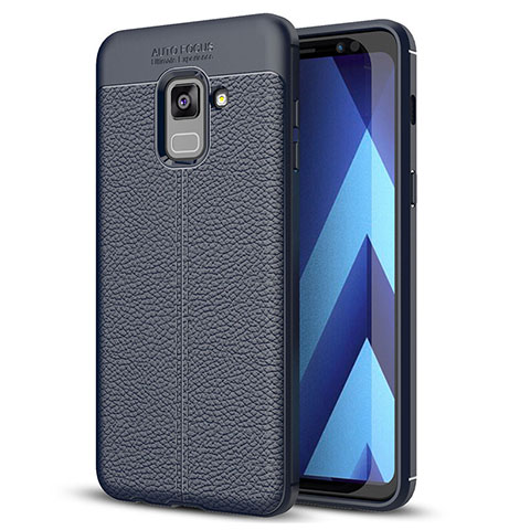 Coque Silicone Gel Motif Cuir Housse Etui pour Samsung Galaxy A8+ A8 Plus (2018) A730F Bleu