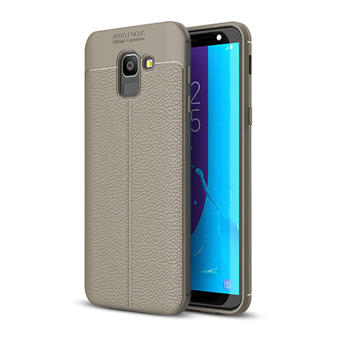 Coque Silicone Gel Motif Cuir Housse Etui pour Samsung Galaxy J6 (2018) J600F Gris