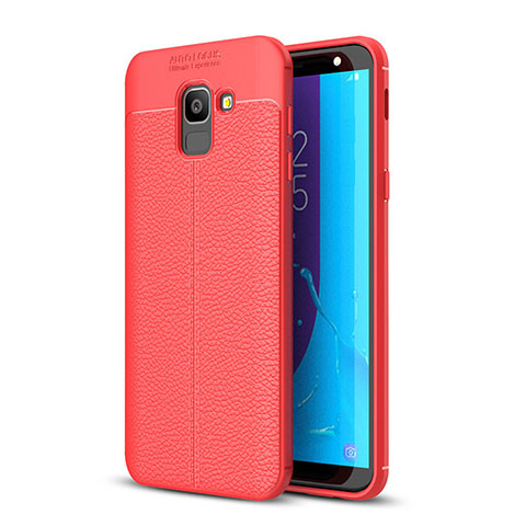 Coque Silicone Gel Motif Cuir Housse Etui pour Samsung Galaxy J6 (2018) J600F Rouge