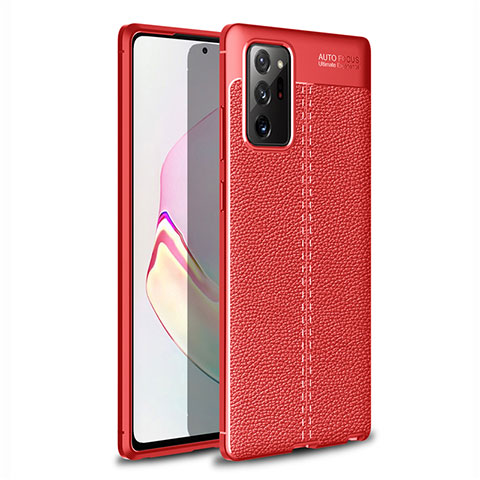Coque Silicone Gel Motif Cuir Housse Etui pour Samsung Galaxy Note 20 5G Rouge