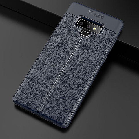 Coque Silicone Gel Motif Cuir Housse Etui pour Samsung Galaxy Note 9 Bleu