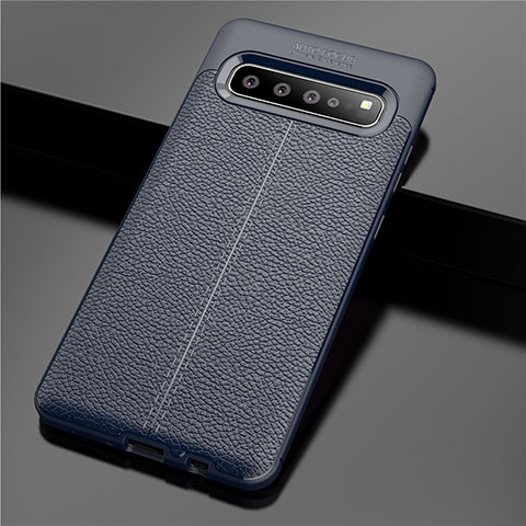 Coque Silicone Gel Motif Cuir Housse Etui pour Samsung Galaxy S10 5G SM-G977B Bleu