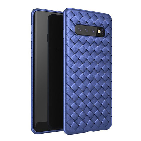 Coque Silicone Gel Motif Cuir Housse Etui pour Samsung Galaxy S10 Plus Bleu
