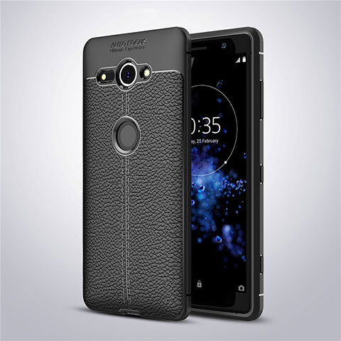 Coque Silicone Gel Motif Cuir Housse Etui pour Sony Xperia XZ2 Compact Noir