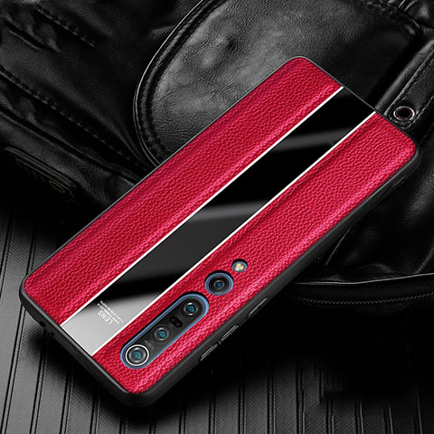 Coque Silicone Gel Motif Cuir Housse Etui pour Xiaomi Mi 10 Pro Rouge