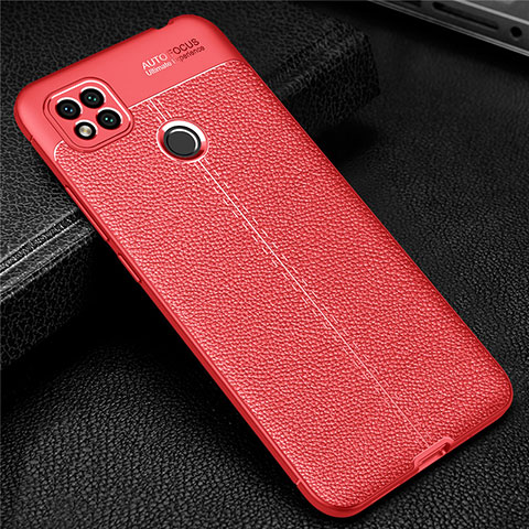 Coque Silicone Gel Motif Cuir Housse Etui pour Xiaomi Redmi 9C NFC Rouge