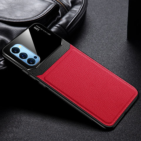 Coque Silicone Gel Motif Cuir Housse Etui S01 pour Oppo Reno4 5G Rouge