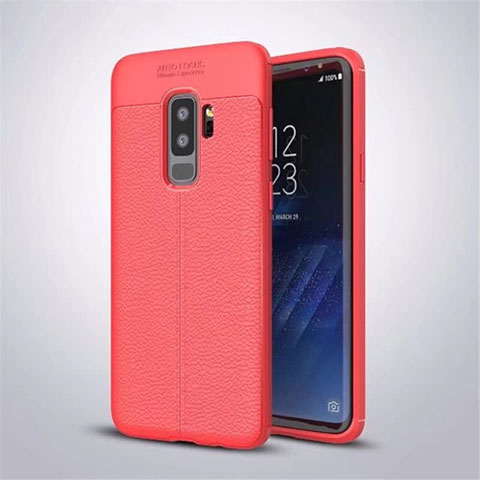 Coque Silicone Gel Motif Cuir Housse Etui S01 pour Samsung Galaxy S9 Plus Rouge