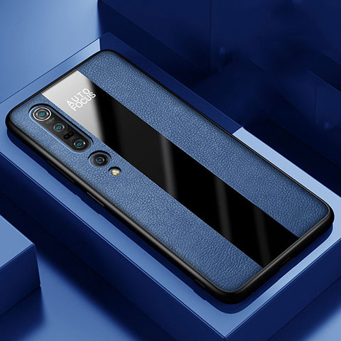 Coque Silicone Gel Motif Cuir Housse Etui S01 pour Xiaomi Mi 10 Pro Bleu