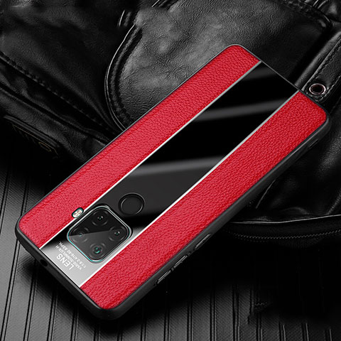 Coque Silicone Gel Motif Cuir Housse Etui S02 pour Huawei Mate 30 Lite Rouge