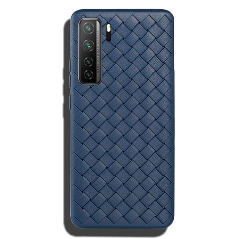 Coque Silicone Gel Motif Cuir Housse Etui S02 pour Huawei P40 Lite 5G Bleu