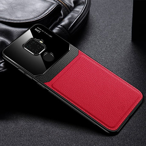 Coque Silicone Gel Motif Cuir Housse Etui S03 pour Huawei Mate 30 Lite Rouge