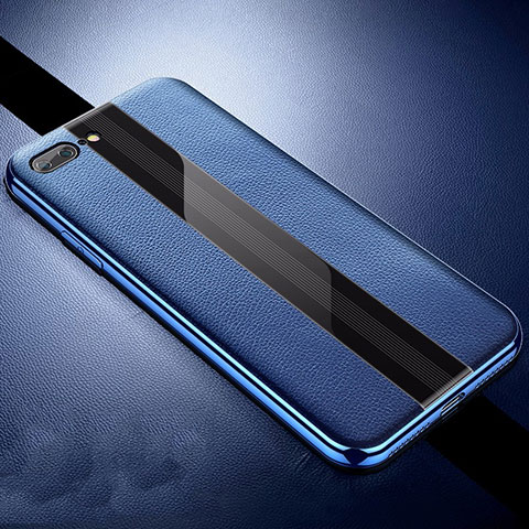 Coque Silicone Gel Motif Cuir Housse Etui S04 pour Apple iPhone 8 Plus Bleu