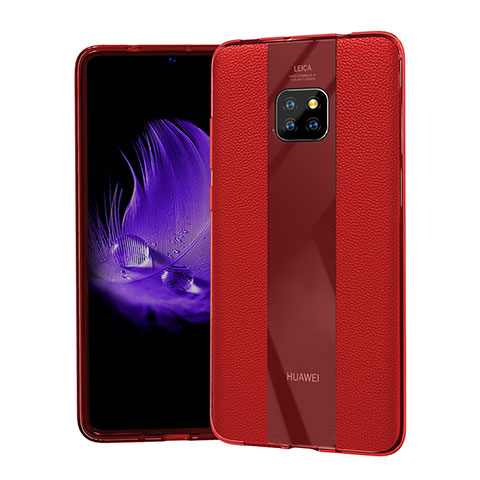 Coque Silicone Gel Motif Cuir Housse Etui S04 pour Huawei Mate 20 Pro Rouge