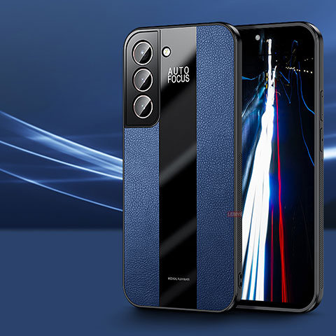 Coque Silicone Gel Motif Cuir Housse Etui S07 pour Samsung Galaxy S22 5G Bleu