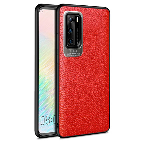 Coque Silicone Gel Motif Cuir Housse Etui S08 pour Huawei P40 Rouge