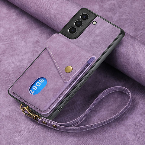 Coque Silicone Gel Motif Cuir Housse Etui SD1 pour Samsung Galaxy S22 Plus 5G Violet Clair