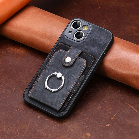 Coque Silicone Gel Motif Cuir Housse Etui SD10 pour Apple iPhone 14 Noir