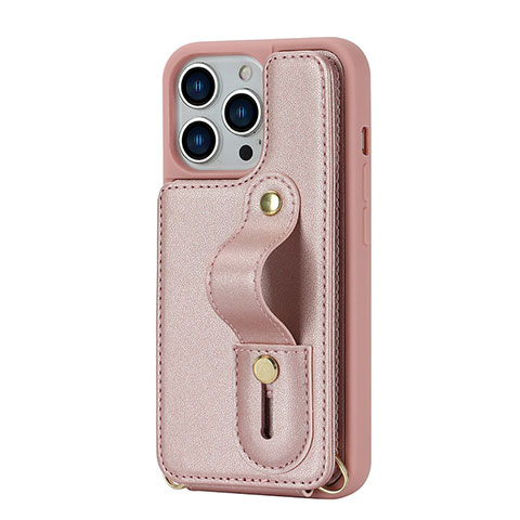 Coque Silicone Gel Motif Cuir Housse Etui SD14 pour Apple iPhone 13 Pro Max Or Rose