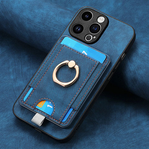 Coque Silicone Gel Motif Cuir Housse Etui SD18 pour Apple iPhone 15 Pro Bleu