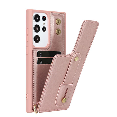 Coque Silicone Gel Motif Cuir Housse Etui SY1 pour Samsung Galaxy S22 Ultra 5G Or Rose