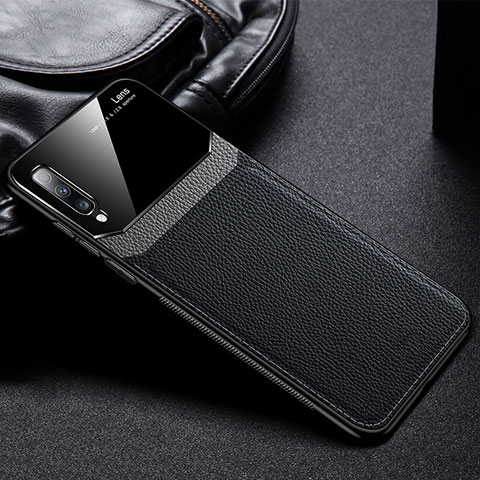 Coque Silicone Gel Motif Cuir Housse Etui Z01 pour Samsung Galaxy A70 Noir