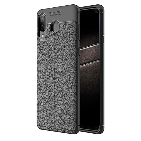 Coque Silicone Gel Motif Cuir K01 pour Samsung Galaxy A9 Star SM-G8850 Noir