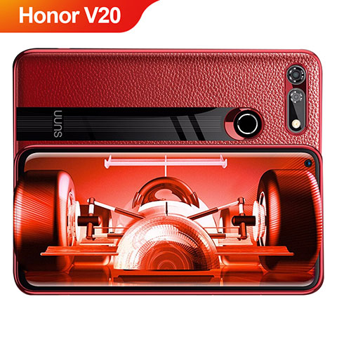 Coque Silicone Gel Motif Cuir Q01 pour Huawei Honor V20 Rouge