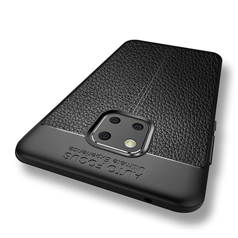 Coque Silicone Gel Motif Cuir W01 pour Huawei Mate 20 Pro Noir