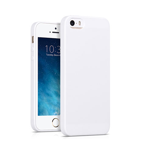 Coque Silicone Gel Souple Couleur Unie pour Apple iPhone SE Blanc